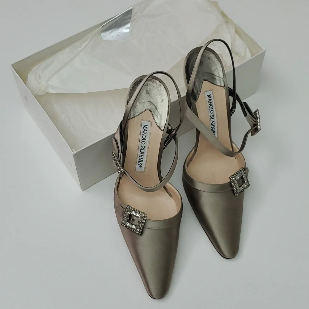 VTG Manolo Blahnik Crystal Satin Slingbacks in box- Carolyne 90s Mary Jane Esque - Picture 5 of 17